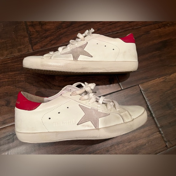 Golden Goose Superstar sneaker w/ red ankle detail. Size 38, fits women’s 8-8.5 - Picture 1 of 5